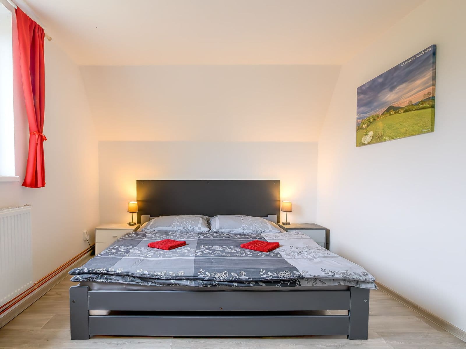 Bright bedroom with a double bed